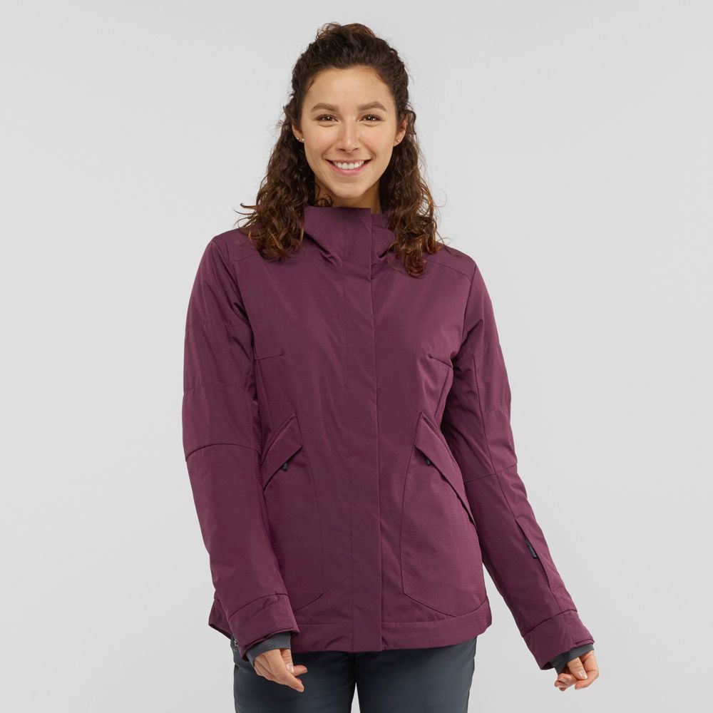 Veste De Ski Salomon Femme Bordeaux - Salomon SNOW REBEL - France (5209-QEDJU)